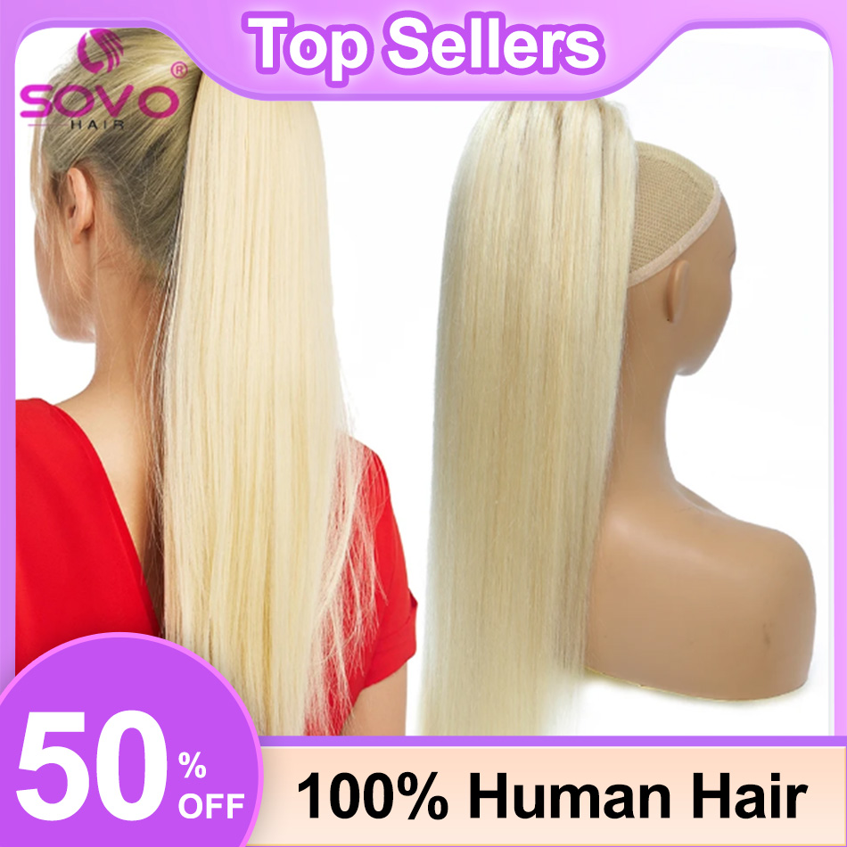 SOVO الرباط ذيل حصان شعر الإنس - مراجعة Seamless Clip In Hair Extensions Human Hair وسعره